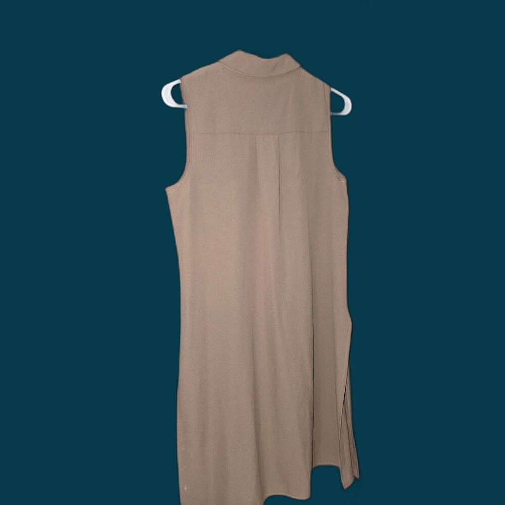 Joan Vass Studio Women’s Small Taupe Sleeveless Button Front Midi Shirt Dress